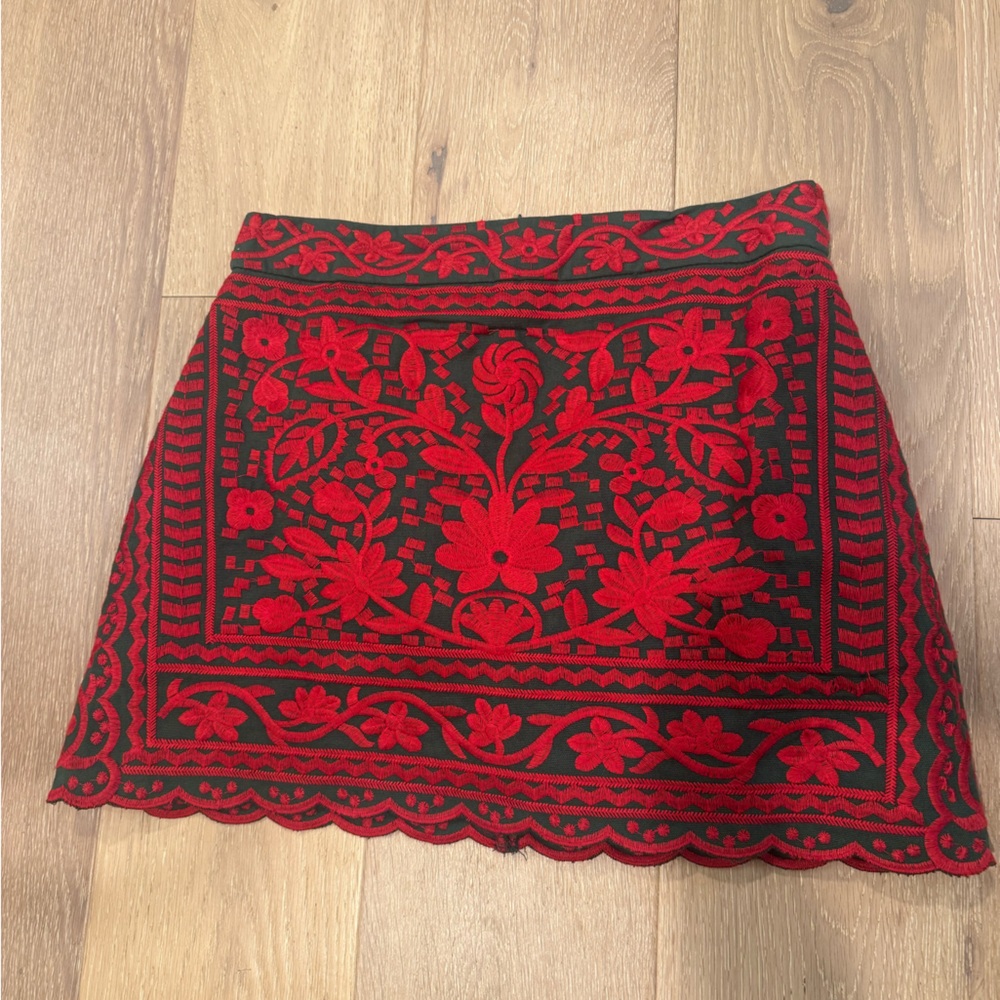 Embroidered Red and green Women's Skirt